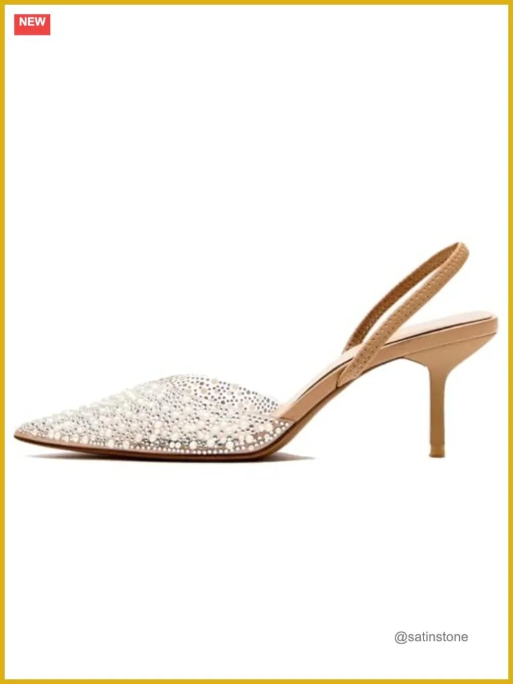 Pearl Rhinestone Clear Slingback Kitten Heel Pointed Toe Women's Wedding Party